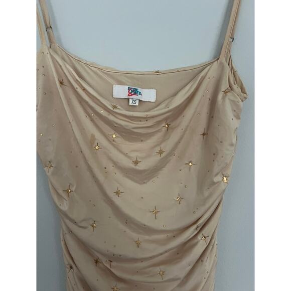 Elsie & Fred Nude Mini Bodycon Dress with Gold Stars - Picture 3 of 7